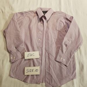Perry Ellis boys size 10 button up shirt, light purple & gray striped